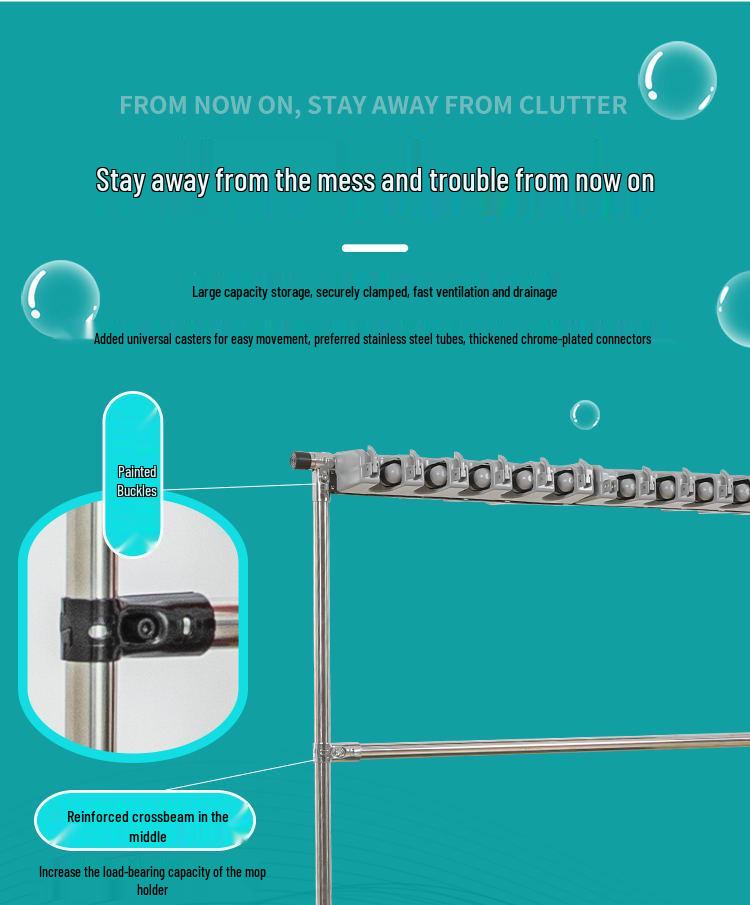 Stainless Steel Movable Floor Mop and Broom Holder