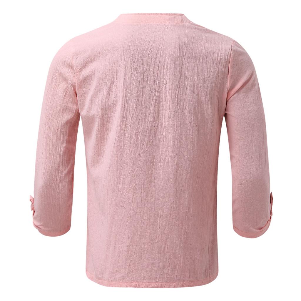 Men's Casual Relaxed Trendy Beach Cotton And Linen Top - Men's 7-inch Sleeve Long Tie-