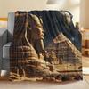 Majestic Pyramid and Sphinx Under Starry Sky Throw Blanket - Egyptian Landscape Animal Motif Cozy Soft Accent for Sofa BedTravel