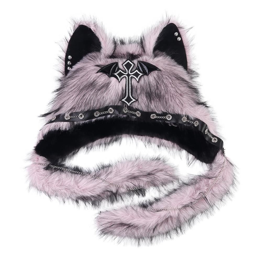 Plush Cat Ears Hat For Winter Warmth With Foldable Design For Punk Style Enthusiasts