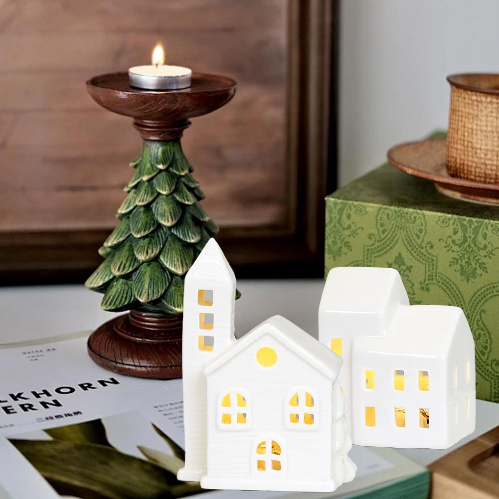 High-end Christmas Indoor Ornaments Village Lighted Ceramic Handmade Houses Xmas Holiday Farmhouse Rustic Decor For Home Table