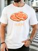 Unisex Short Sleeve T Shirt Ham Graphic Tee Funny Food Cartoon Print Tops Summer Soft Cotton Casual Street Wear For Adult Male