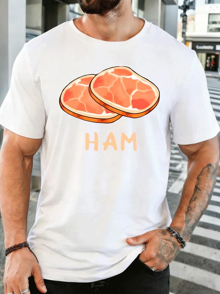 Unisex Short Sleeve T Shirt Ham Graphic Tee Funny Food Cartoon Print Tops Summer Soft Cotton Casual Street Wear For Adult Male