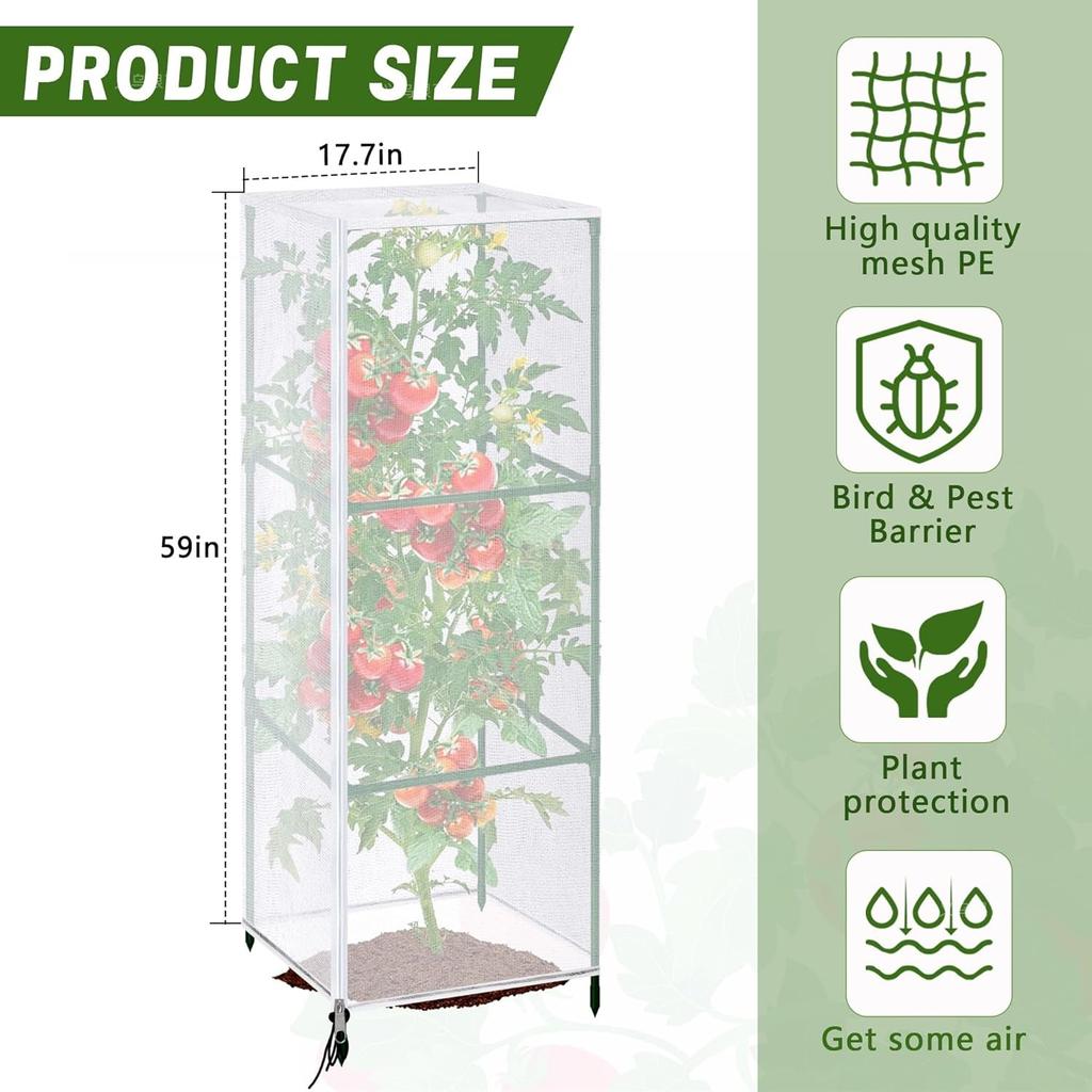 3 Pack Garden Insect Net Plant Covers, Tomato Plant Cage Bird Netting, Small Animal Protection Mesh, White