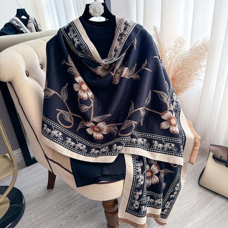 New Women Two-Sided Print Scarf Imitation Cashmere Soft Warm Pashmina Shawl Winter Coldproof Windproof Blanket Scarf