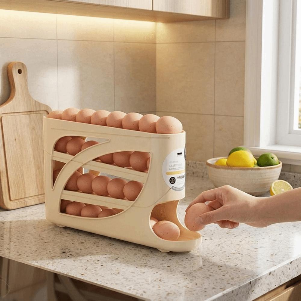 Frischhalte 4-stöckiger automatischer rollender Eierständer Kunststoff-Eierhalter Kühlschrank