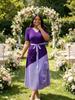 V-neck short-sleeved pleated dress medium and long double color design petal decorative elegant dress