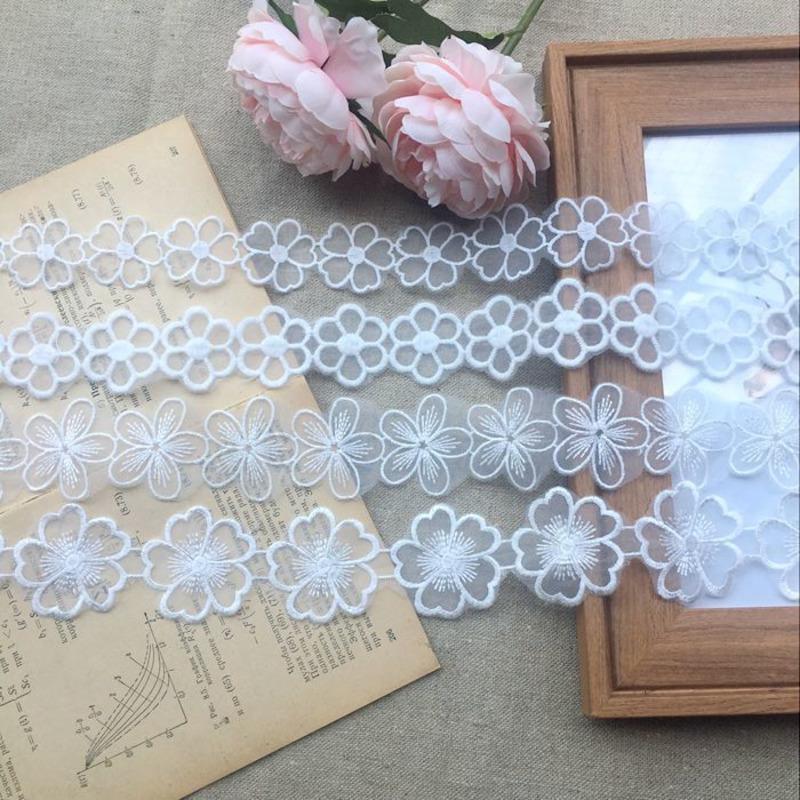 New White Organza Embroidery Flower Tulle Lace Fabric Collar Applique Guipure Ribbon Wedding Dress Veil DIY Sewing Decoration