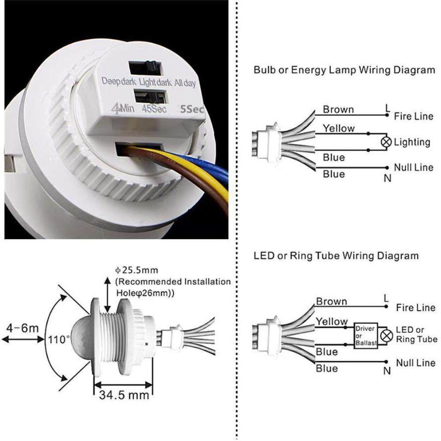 Double Adjustable Delay PIR Sensor Detector Smart Switch LED 110V AC220V PIR Infrared Motion Sensor Switch Auto on Off