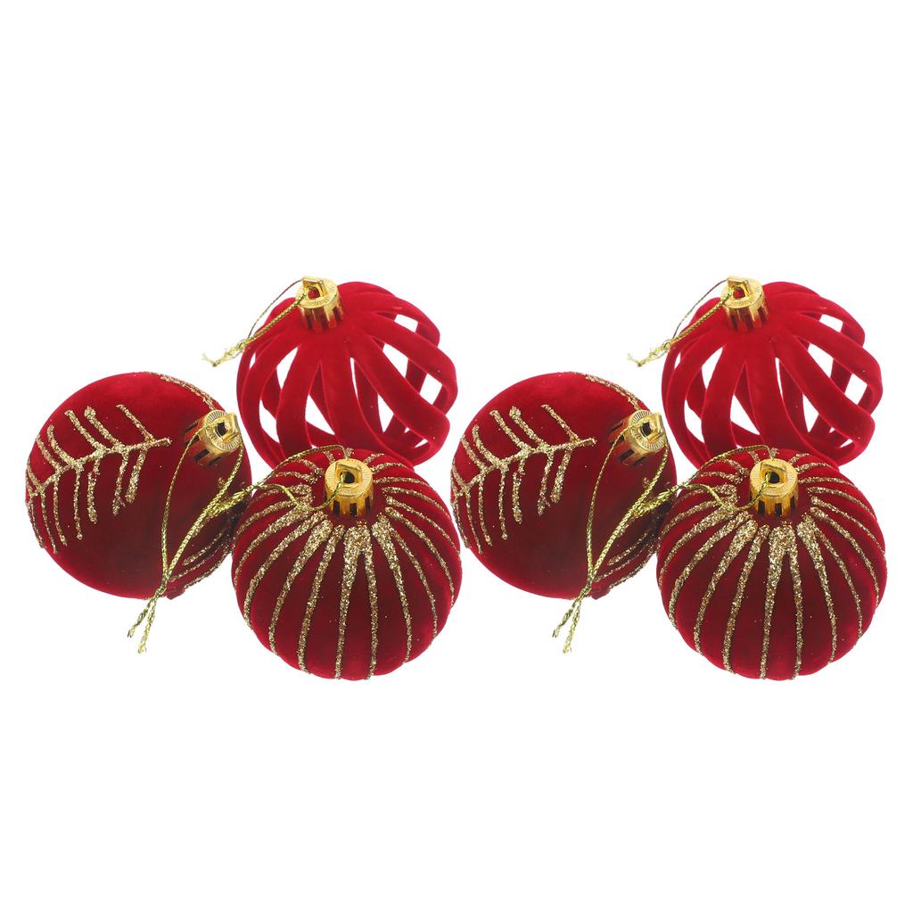 6Pcs Xmas Tree Hanging Ornaments Flocked Ball Decorations for Christmas Holiday Party Home Mall Festive Scene Xmas Hanging Balls