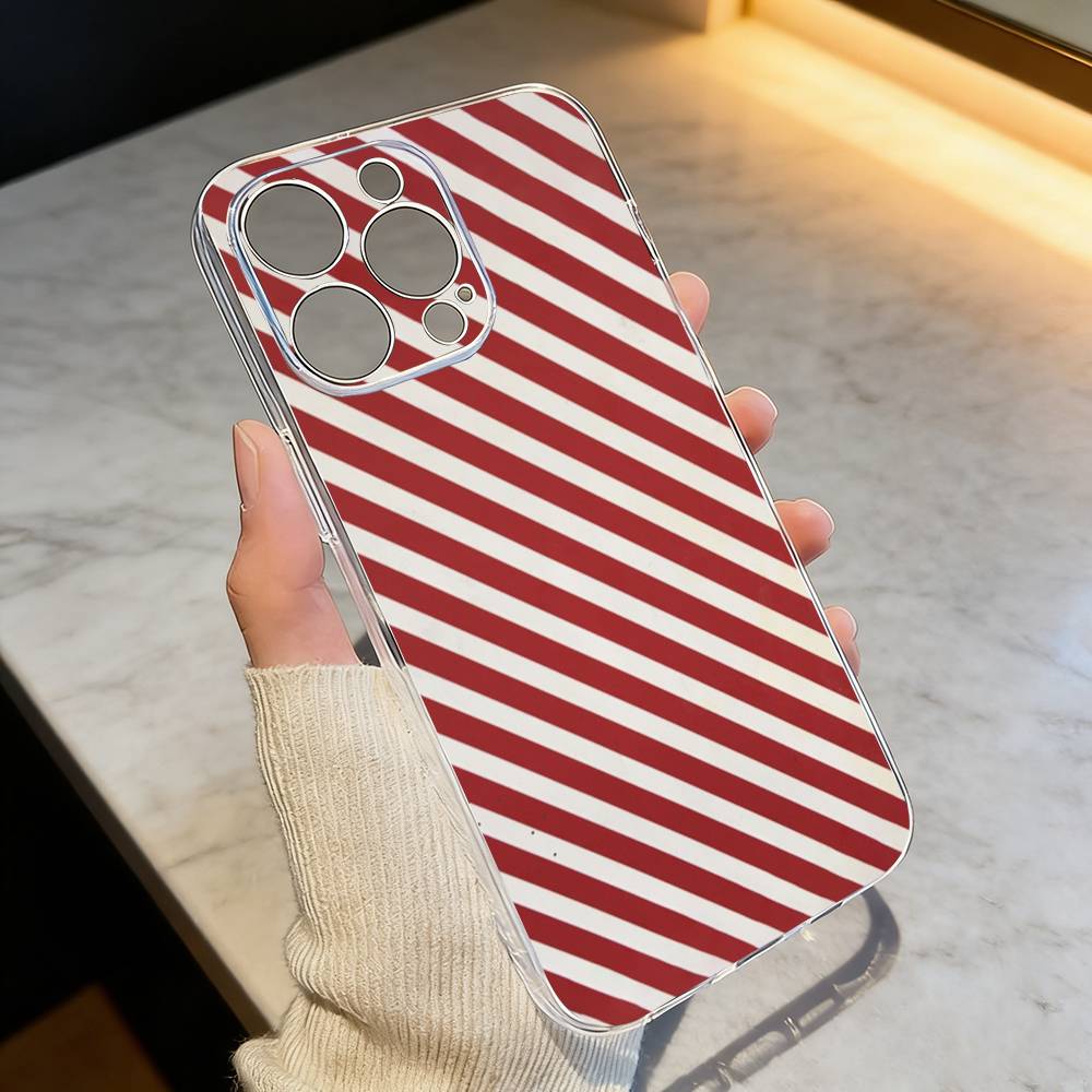 B-Burgundy White Stripe P-pattern Phone Case Transparent Silicone Soft For iPhone 17 16 15 14 13 12 11 Mini Pro Max Plus