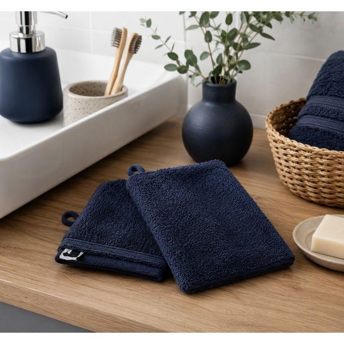 Lot de 2 gants de toilette Garance bleu minuit 15 x 21 cm