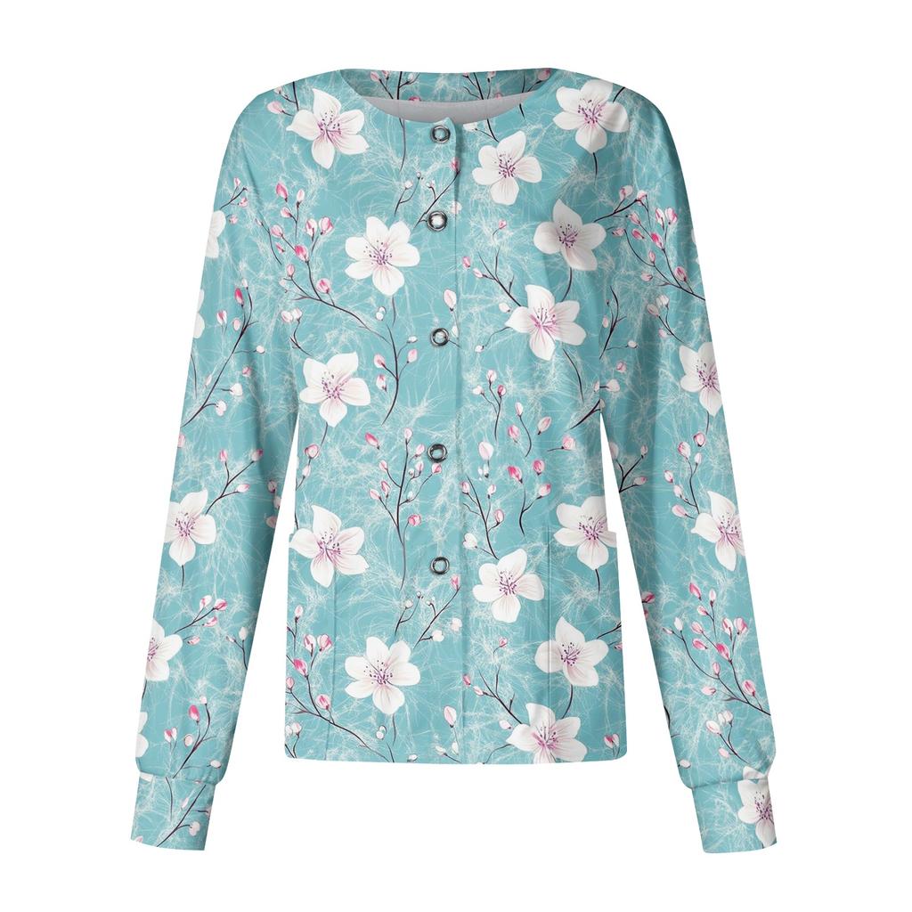 Women Casual Long Sleeve Single Breasted Floral Print Cardigan Button Down Top for Work or Everyday Wear Lightweight Layering Shirt