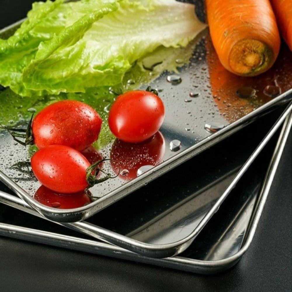Food Grade Stainless Steel Tray Rust Resistant Storage Metal Food Serving Plate Rectangular Food Organizer Baking Pastry Tray