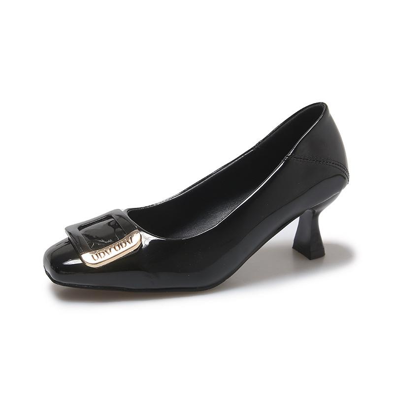 French Style Shallow Cut Single Shoe Women's 2025 New Comfortable Square Buckle Evening Breeze Gentle Thin Heel High Heels Stand