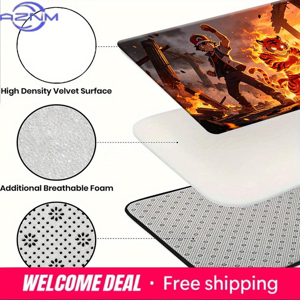 Pokemon Ash and Fire Tiger Pokemon Battle Scene Print Non-Slip Floor Mat Doormat