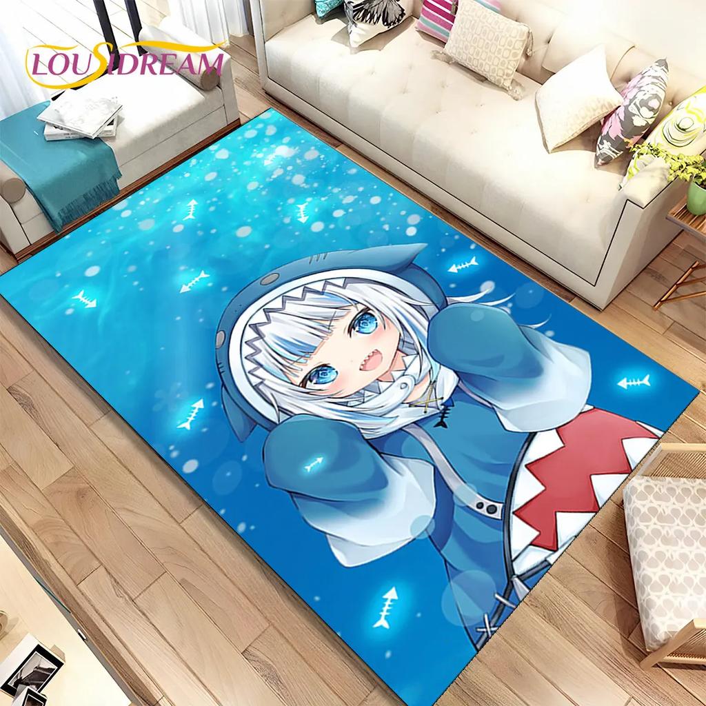 Gawr Gura Hololive Niedlicher Anime-Teppich, groß, Teppich für Wohnzimmer, Schlafzimmer, Sofa, Fußmatte, Dekoration, rutschfeste Bodenmatte für Kinder
