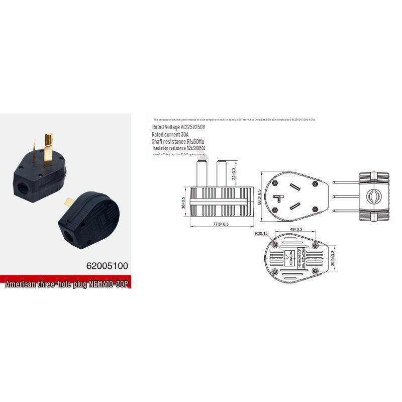 XIONGDA NEMA 10-30P 30A 125-250V Industrial Three-Hole Plug