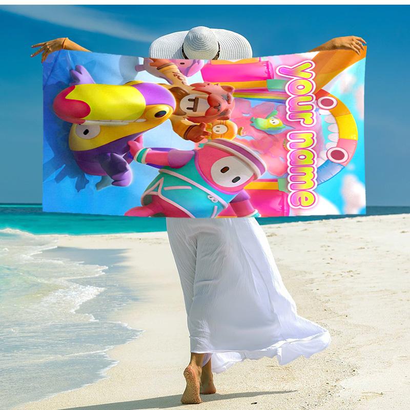 Personalized customized proof beach towel with Game Fall Guys pattern - soft, absorbent,quick-drying,perfect