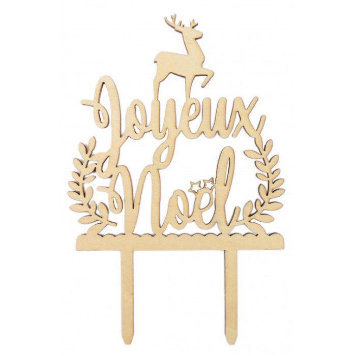 Décoration pour Bûche de Noël en bois Joyeux Noël