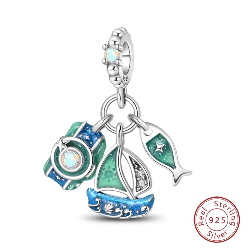 New Summer Day Copper Seaside Sailboat Coconut Tree Sunglasses Camera Charms Beads Fit Diy Copper Bracelets Jewelry