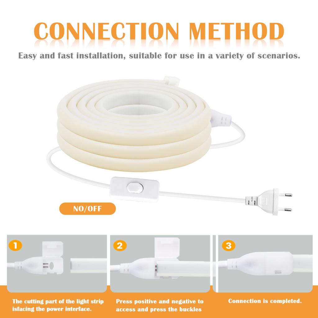 AC 220V COB Streifen mit EIN/AUS-Schalter Weiß 3000K 4000K 6000K IP65 Wasserdicht Heimdeko Flexibles Band LED Neonlicht 1M-35M