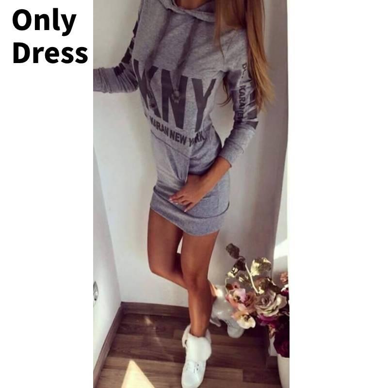 Womens Hoodie Dress With Letter Print Polyester Fabric For Street Style Fall Fashion