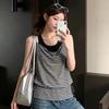 American retro striped swing neck sling vest women's summer Korean relaxation stacked waist thin meat cover top