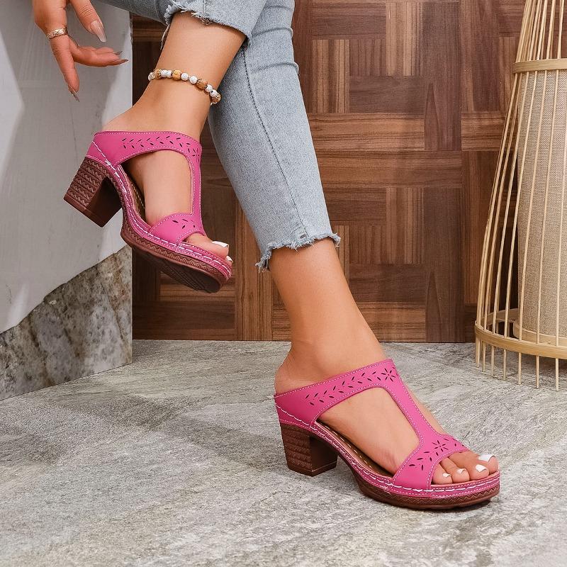 Mode Damen Sommer Leichte Hohlsandalen Hohe Absätze Neue Kleid Klobige Open Toe Pantoletten Weiblich 2025 Lässige Slingback Slides Schuhe