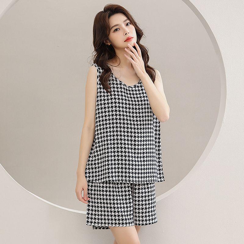 Sommer Frauen Pyjama Set Ärmellose Weste Shorts Sexy Mode Druck Kontrast Farbe Tank Top Lose Shorts Pyjama für Frauen nachtwäsche