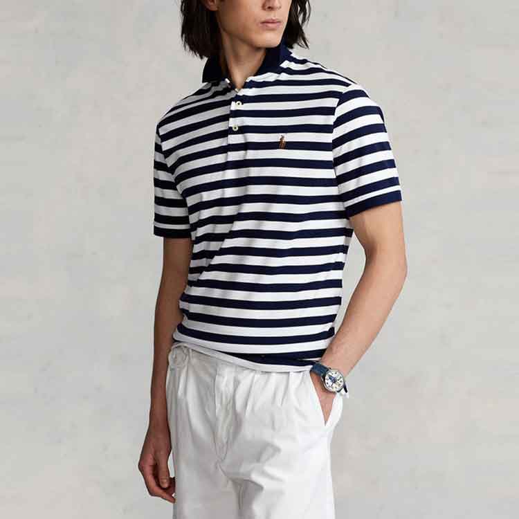 Polo Ralph Lauren SS22 Striped Slim Fit Embroidered Logo Short Sleeve Polo Shirt Men Tops Navy-Blue MNPOKNI1N821598-410