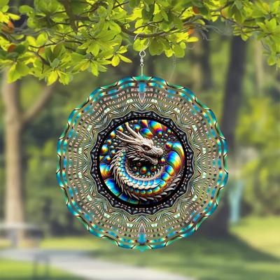 Dragon Wind Spinner – 2D Hanging Kinetic Art for Garden & Home, 360° Rotating Hook, Laser-Cut Metal Geometric Design – Unique Outdoor/Indoor Decor
