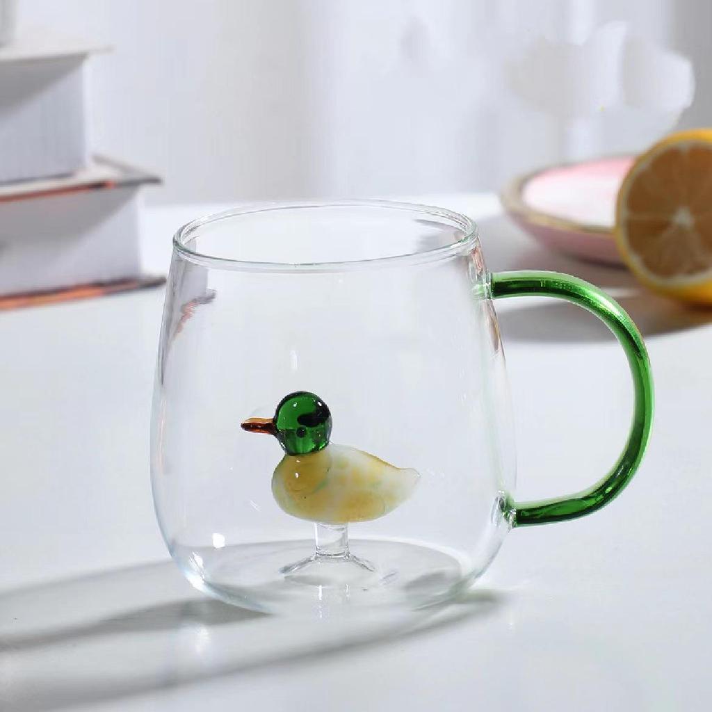 Cute 3D Shape High Borosilicate Glass Cup with Handle for Milk & Juice