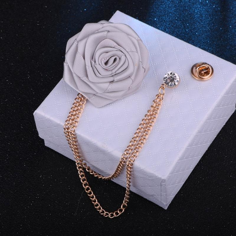 Bridegroom Wedding Brooches Cloth Art Rose Flower Lapel Pin Well-designed Badge Tassel Chain Chest Brooch Fashion Badge