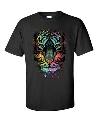 Unisex Neon Black Light Colorful Dripping Tiger Short Sleeve T-shirt