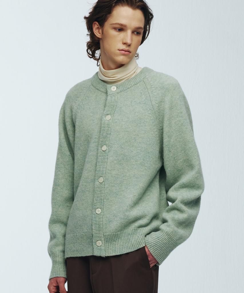 Knitted Shaggy Dog 100% Wool Round Cardigan Mint