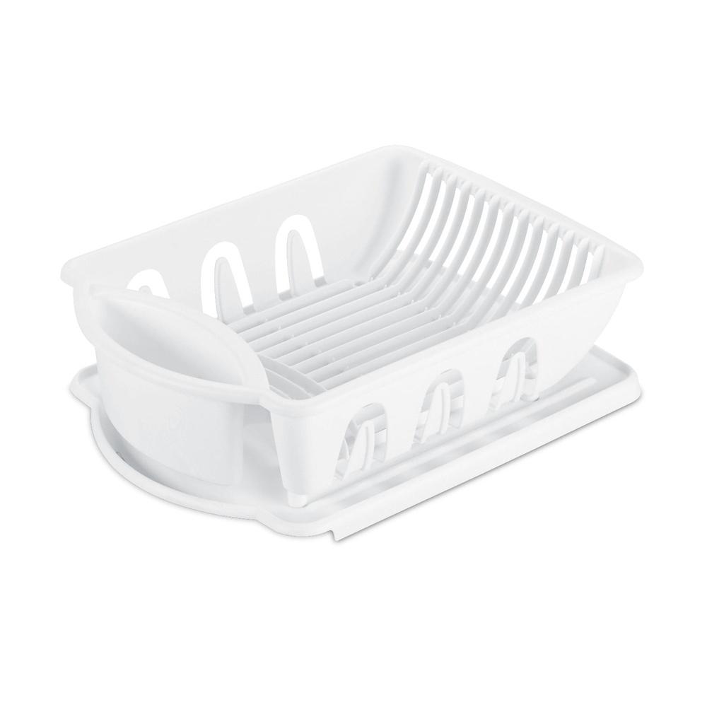 2 Piece Sink Set Dish Drainer with Inclined Drainboard Flatware Storage Cup Holder Kitchen Drying Rack System