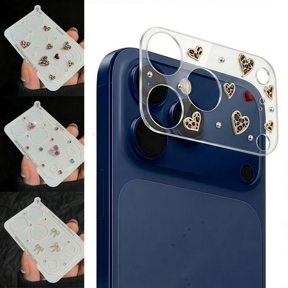 Diamond 3D Heart Glass Camera Protector Clear HD Anti Scratch Lens Film Shockproof Full Cover for iPhone 17 Pro Max 17Pro