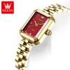 OLEVS Ladies Watches Original Solid Steel Strap Square Quartz Watches for Women Elegant Luxury Waterproof Woman Watch Gift 5690