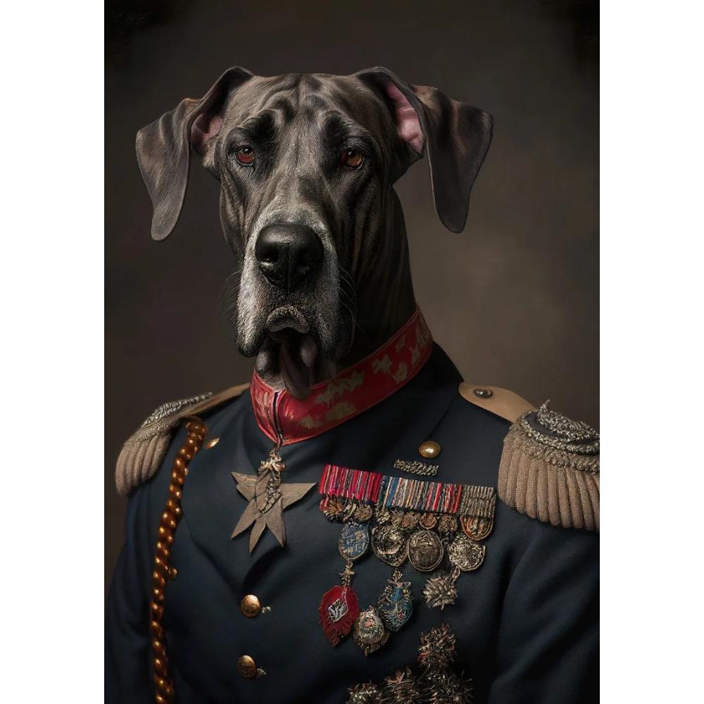 Animal Portrait Lion Fox Golden Retriever In Military Uniform Poster Print Wall Art Pictures Canvas Painting Room Home Decor