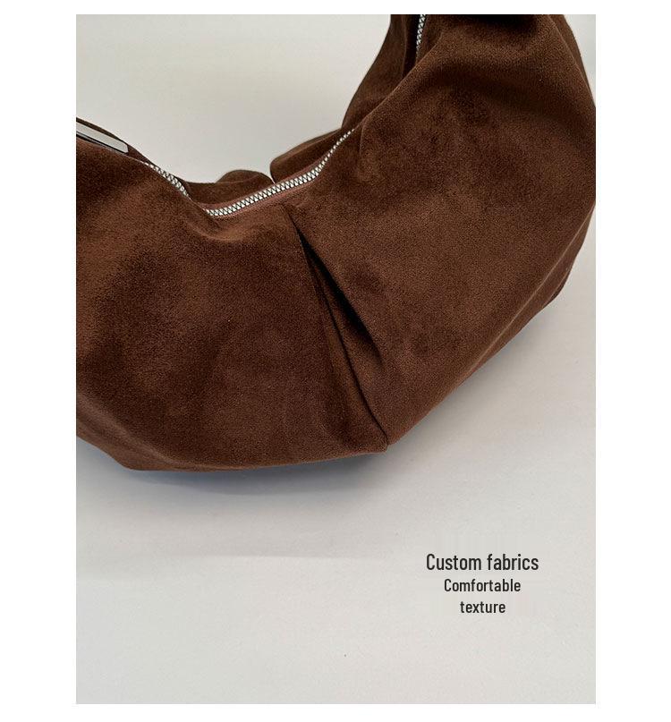Korean-Style Suede Shoulder Bag: Solid Color, Large Capacity Underarm Dumpling Design