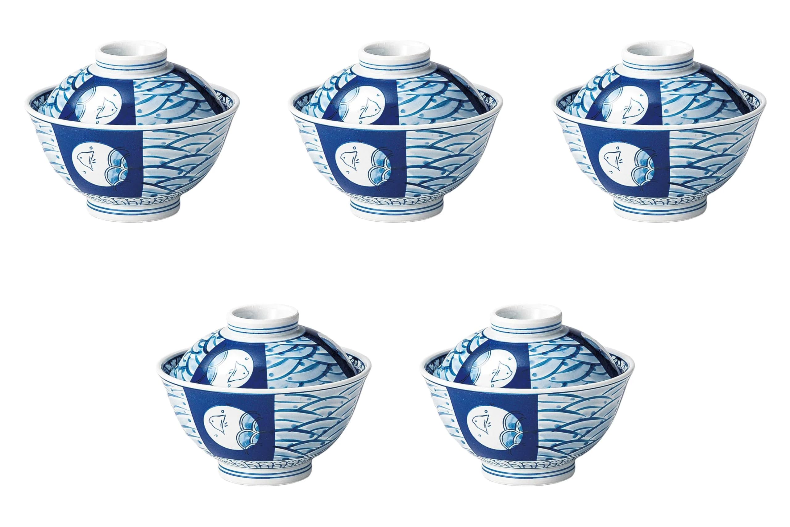 

Набор из 5 мисок с крышками x Миски с крышками в стиле Чидори от Setomonohonpo [15.6 12см]