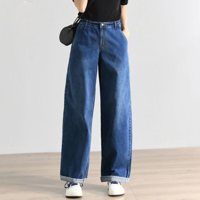 

Retro Loose Straight-Leg Wide Jeans for Women - Spring/Autumn Collection 27 синий