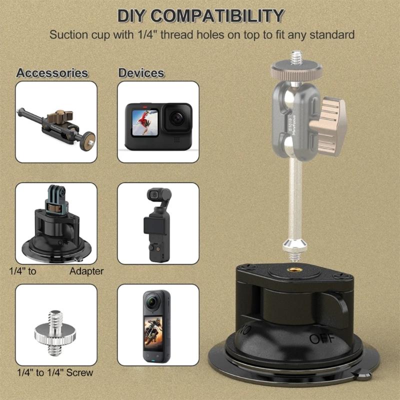 Universal Suction Mount Base with 1/4 Thread Hole for Secure Attachment of Photography Gear and Mobile Accessories
