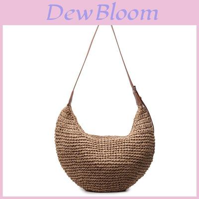 Simple Solid Color Dumpling Shaped Women Casual Shoulder Woven Crossbody Bag For Summer Beach Casual Wear