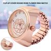 Finger Ring Watch Round Dial Rose Flower Pattern Women Finger Quartz WatchRose Gold
