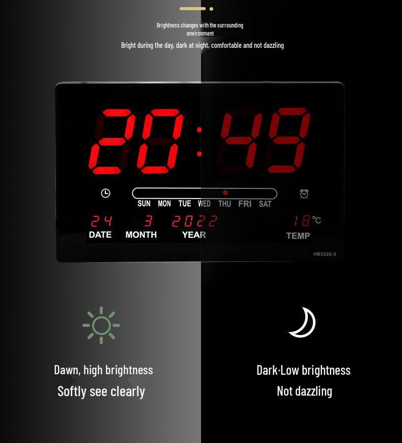 LED Digitaler ewiger Kalender mit großen Ziffern, Wanduhr mit Temperatur- und Luftfeuchtigkeitsanzeige.