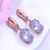 LSOOYH Clip Earrings Fashion Rose Gold Color Cubic Zirconia Earring For Women Geometry Hollow Drop Hoop Earrings Jewelry
