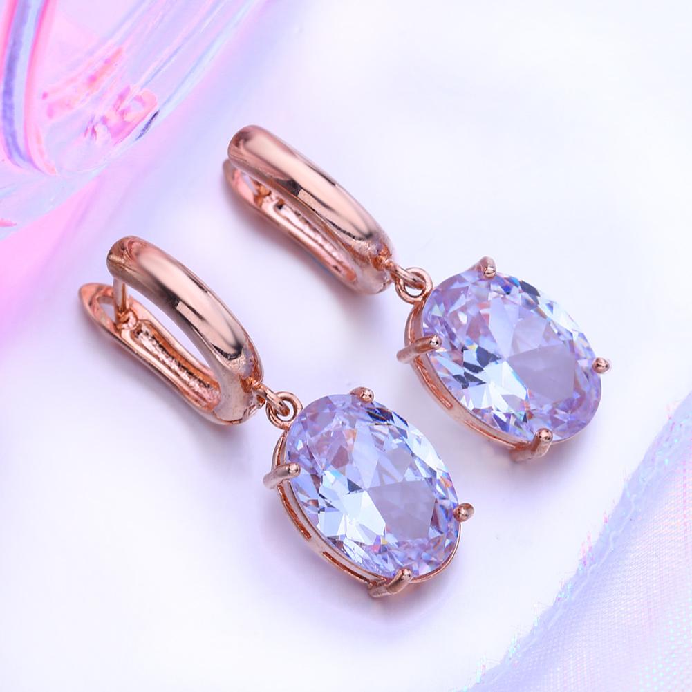 LSOOYH Clip Earrings Fashion Rose Gold Color Cubic Zirconia Earring For Women Geometry Hollow Drop Hoop Earrings Jewelry