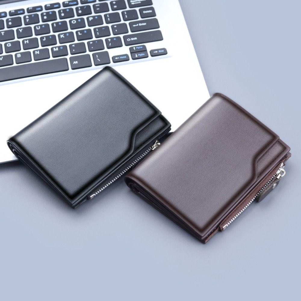 

Solid Color Fold Wallet Multiple Card Slots PU Leather Wallet Fashion Men s Short Wallet Travel кофейный